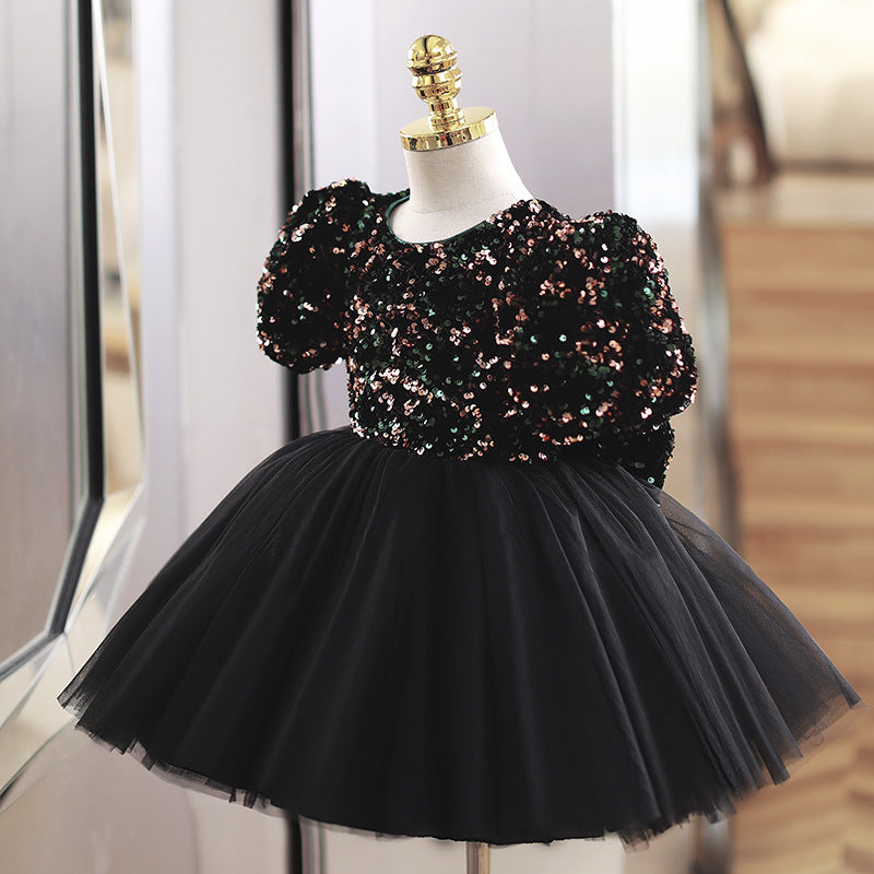 Baby Girl Formal Princess Dresses Girl Summer Black Sequins Puffy Birthday Party Dress