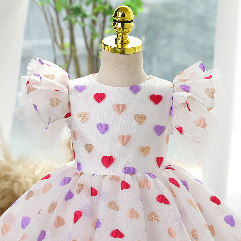 Baby Girl and Toddler Summer Heart Print Fluffy Birthday Party Princess Dress