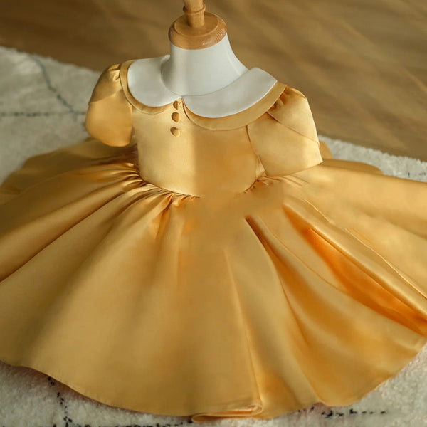 Baby Girl Dress Toddler Summer Cute Yellow Doll Collar Fluffy Princess Party Dress