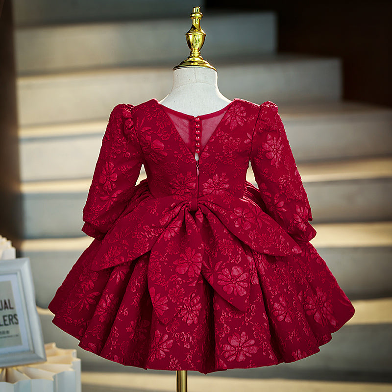 Baby Girls Christmas Embroidery Bow  Birthday Princess Dress