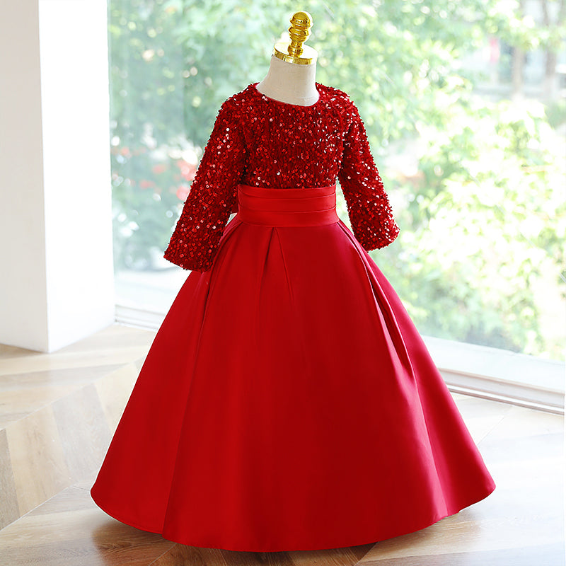 Elegant Girls Sequins Red Princess Dress