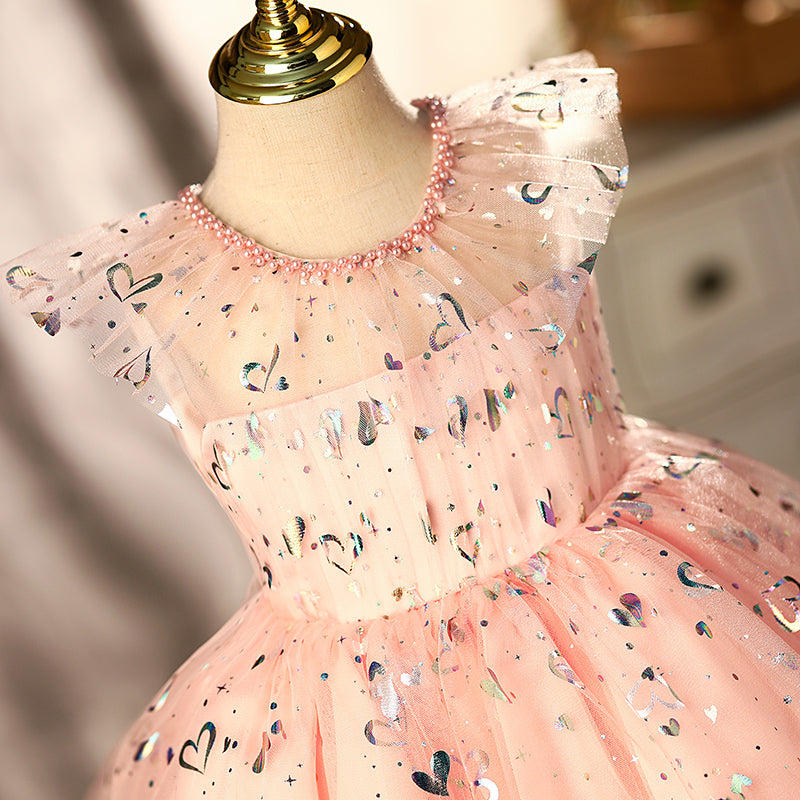 Toddler Prom Dress Girl Princess Flower Sleeveless Heart Sequins Party Dress