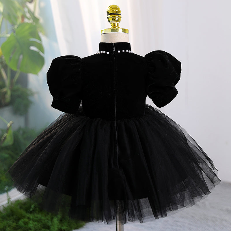 Baby Girl Baptism Dresses Toddler Black Puff Sleeves Puffy Princess Dress Girls Pageant Dresses