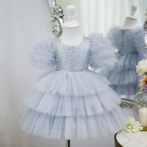 Luxurious Baby Girl Sequin Fluffy Dress Toddler Birthday Pageant Princess Dress