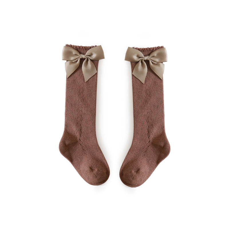 Girls Hollow Mesh Big Bow Socks