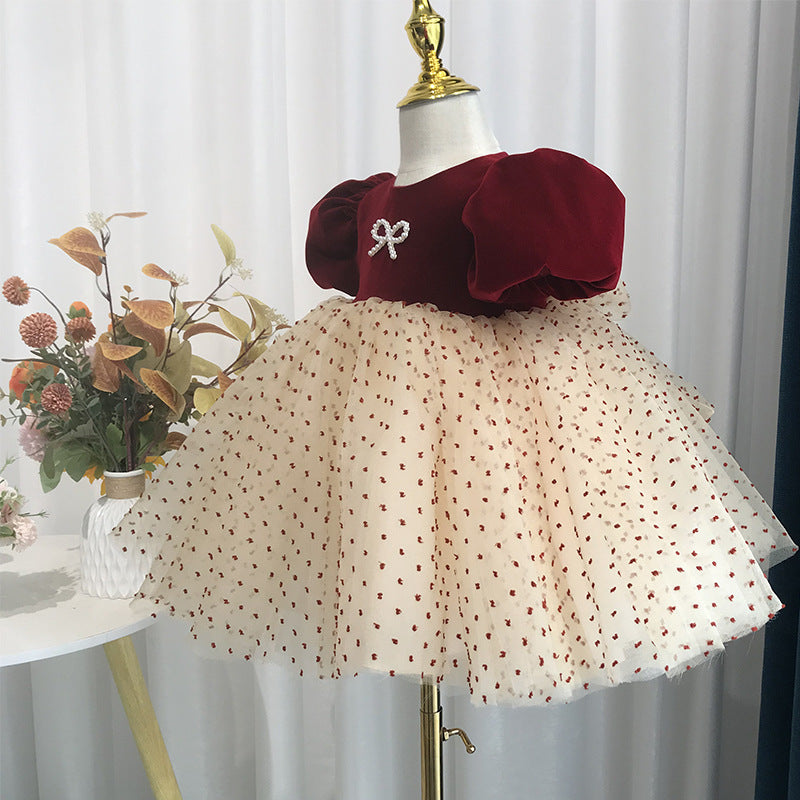 Baby Girl Dress Toddler Wedding Bow Puffy Mesh Birthday Party Dress