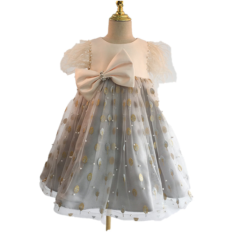 Toddler Prom Gowns Girl Princess Summer Bow Sequins Communion Pageant Party Dress