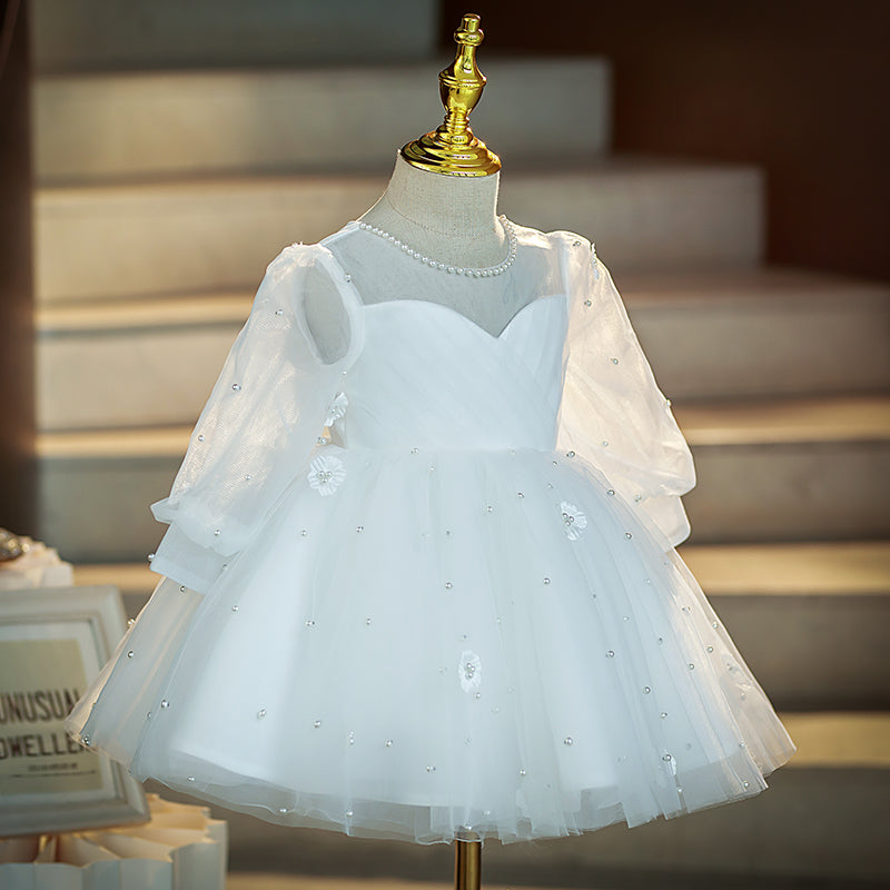 Baby Girl and Toddler White Puffy Christening Princess Dress
