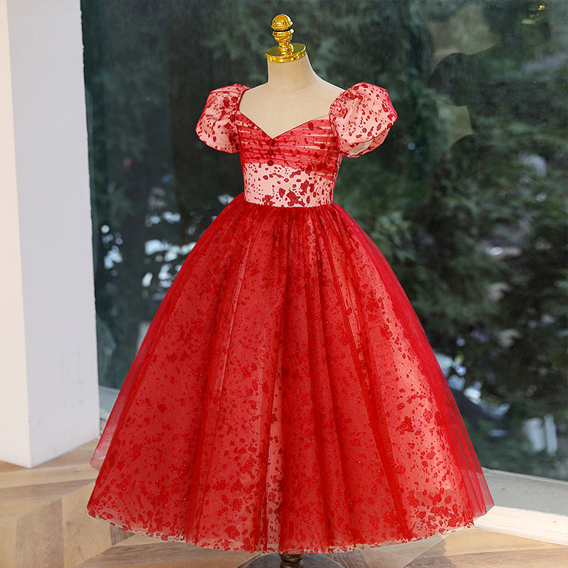 Toddler Ball Gowns Girl Luxury Pageant Red Wedding Communion Party Princess Communion Dress