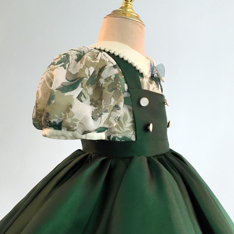 Little Girl Dress Toddler Ball Gowns Retro Green Elegant Girls Puffy Princess Party Dress