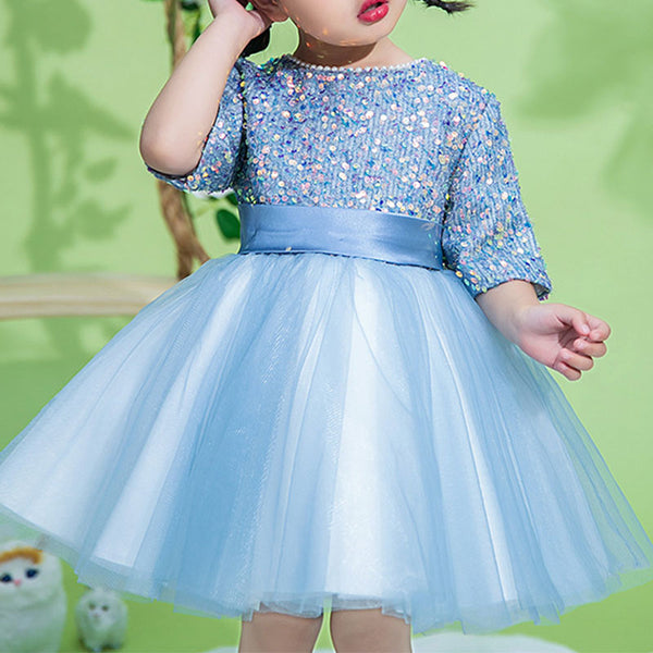 Baby Girl Dress Toddler Prom Summer Blue Sequins Party Princess Dress