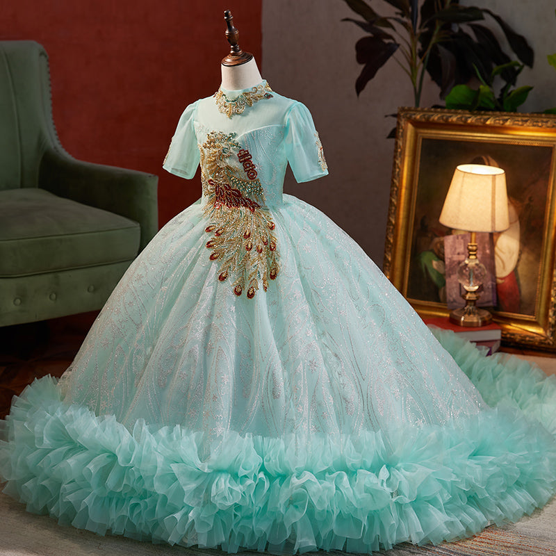 Flower Girl Dress Little Girl Fluffy Princess Dress Communion Pageant Dress, Green / 7-8 Years (140cm) Flower Girl Dress Little Girl Fluffy Princess Dress Communion Pageant Dress, Green / 7-8 Years (140cm)