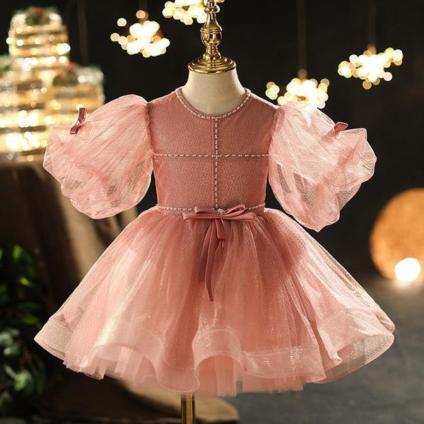 Toddler First Communion Dress Baby Girl Birthday Party Dress Flowers Puffy Pageant Dress