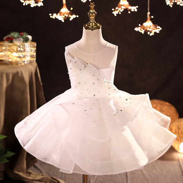 Baby Girl Dress Toddler Flower Baptism White Wedding Sleeveless Christening Princess Dress