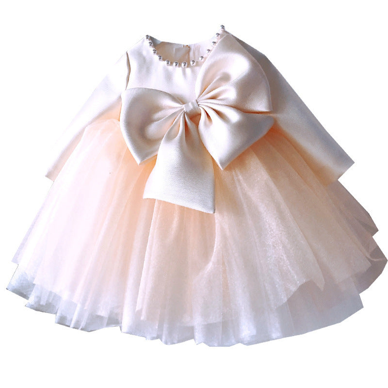 Baby Girl Birthday Party Dress Toddler Long Sleeve Cute Bow Knot Fluffy Christening Dress