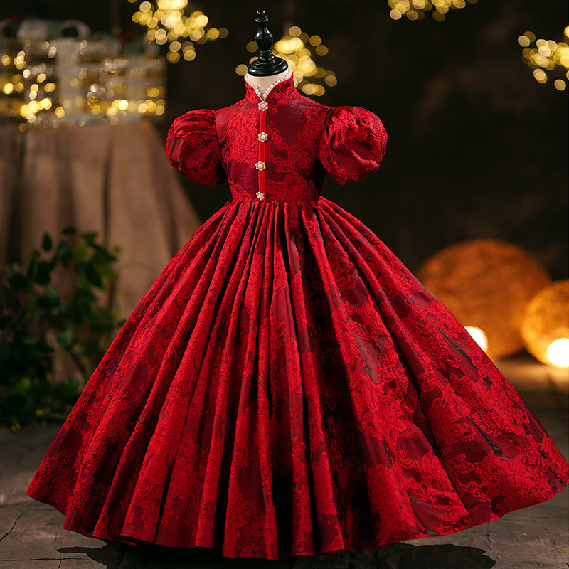 Girl Christmas Dress Girl Communion Dress Baby Girl Red Formal  Puff Sleeve Large Skirt Dress