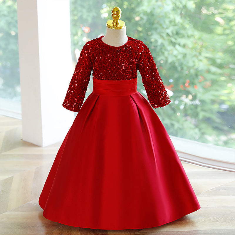 Elegant Girls Sequins Red Princess Dress