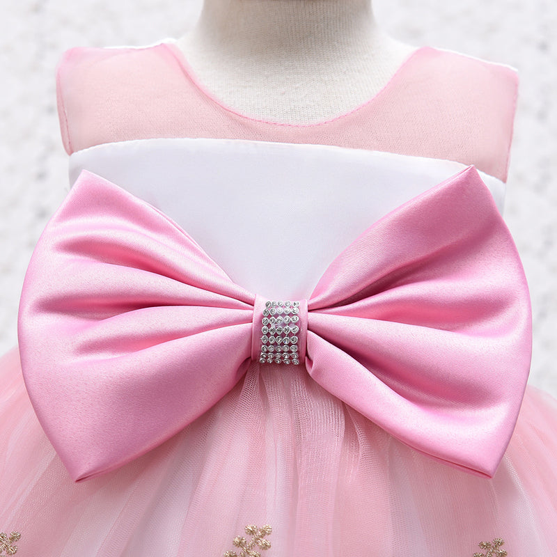 Girl Formal Dress Toddler Birthday Party Sleeveless Embroidery Bow Princess Dress