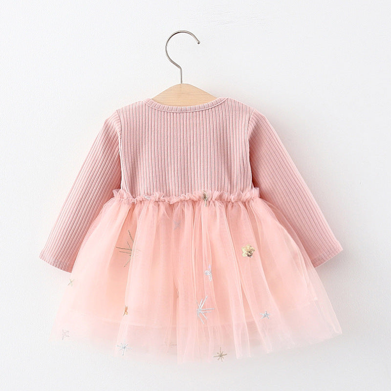 Baby Girl Cute Long Sleeve Sequins Bow Princess Dress