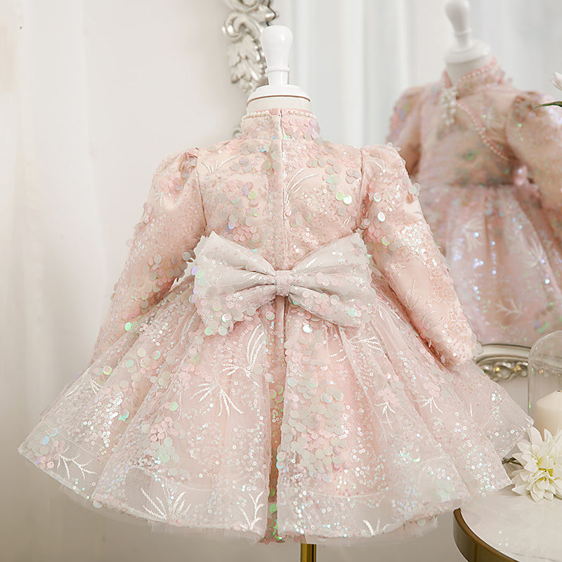 Toddler Ball Gowns Baby Girl Birthday Party Sequin Bow Cake Dress