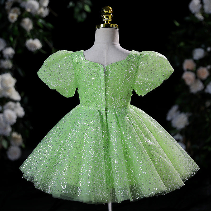 Baby Girl Dress Toddler Ball Gowns Summer Green Puff Sleeve Sequin Princess Dress