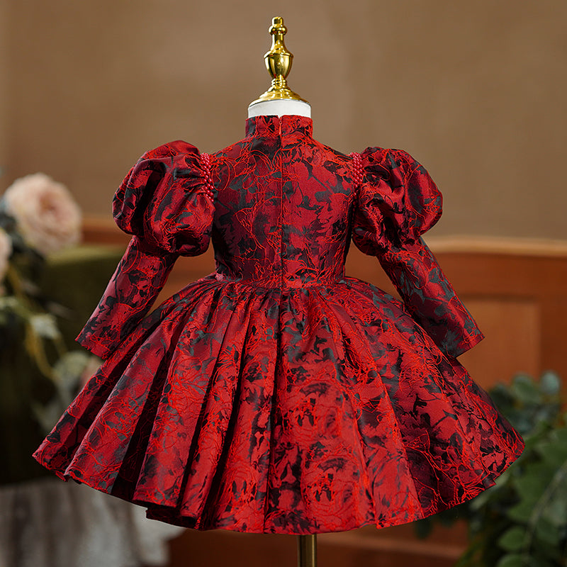 Girl Christmas Dress Baby Girl Dress Flower Girl Dress Autumn Elegant Red Embroidery Long Sleeve Princess Party Dress