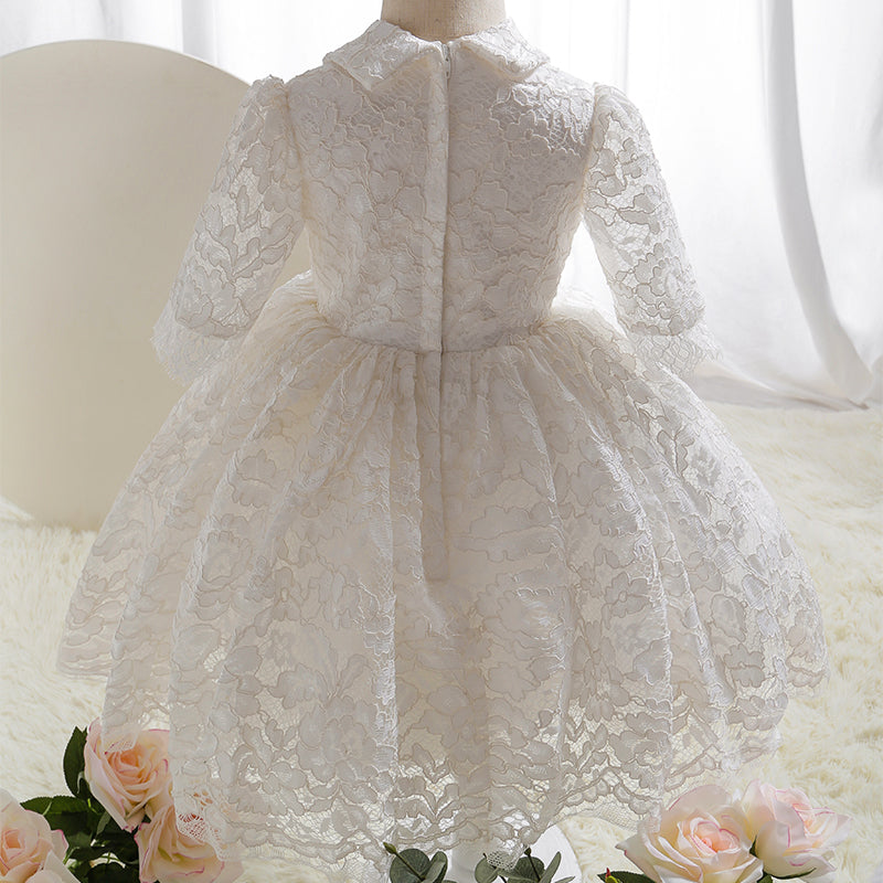 First Communion Dress Baby Girl Elegant Lace Flower Button Formal Princess Dress