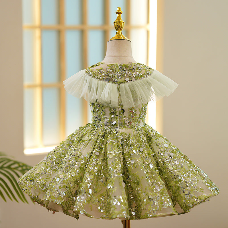 Flower Girl Dress Toddler Summer Green Cute Sequined Formal Princess Dress