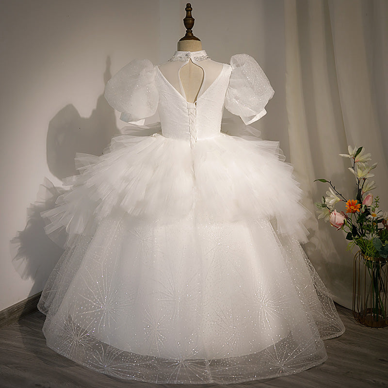 Children First Communion Dress Flower Girl White Elegant Pageant Wedding Puffy Princess Dress