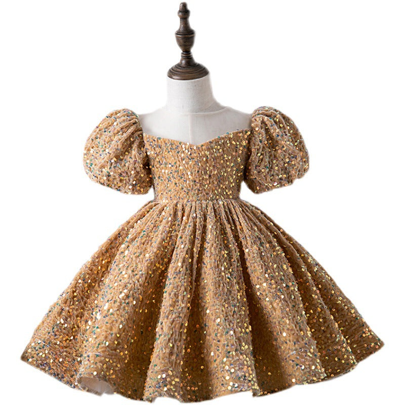 Baby Girl Birthday Party Dress Girl Puff Sleeve Sequin Pageant Princess Dress Toddler Formal Dresses