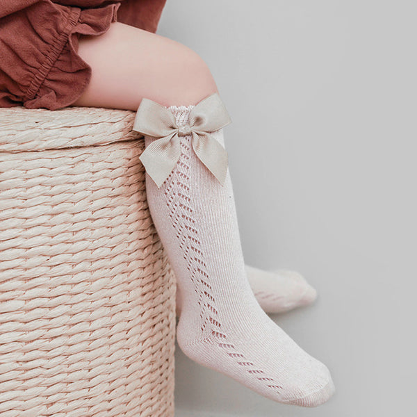 Girls Hollow Mesh Big Bow Socks