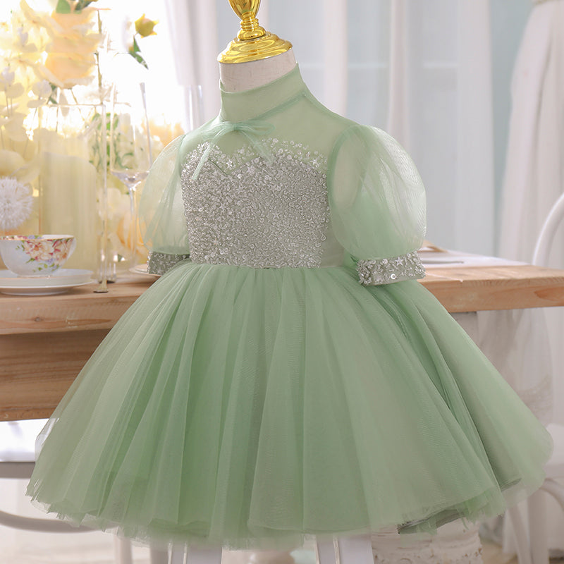 Baby Girl Summer Green Bow Puffy Girl Dress Princess Party Dress