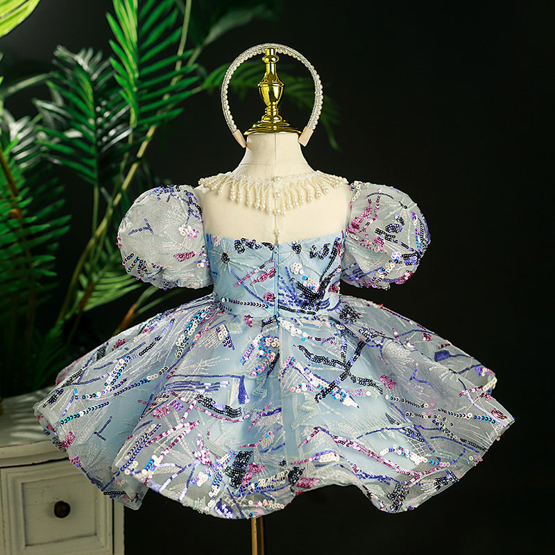 Flower Girl Dress Toddler Princess Dress Summer Sequins Beadwork Puffy Birthday Party Dress
