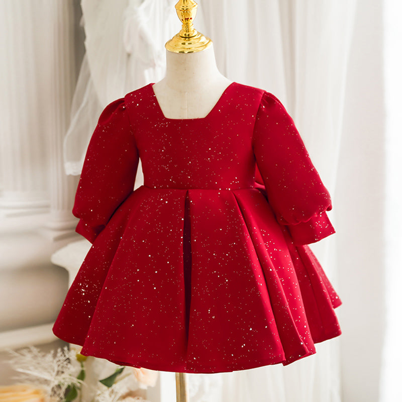 Baby Girl Winter Princess Dresses Toddler Long Sleeve Sequin Bow Birthday Party Dress