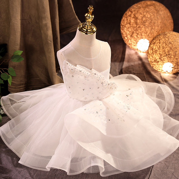 Baby Girl Dress Toddler Flower Baptism White Wedding Sleeveless Christening Princess Dress