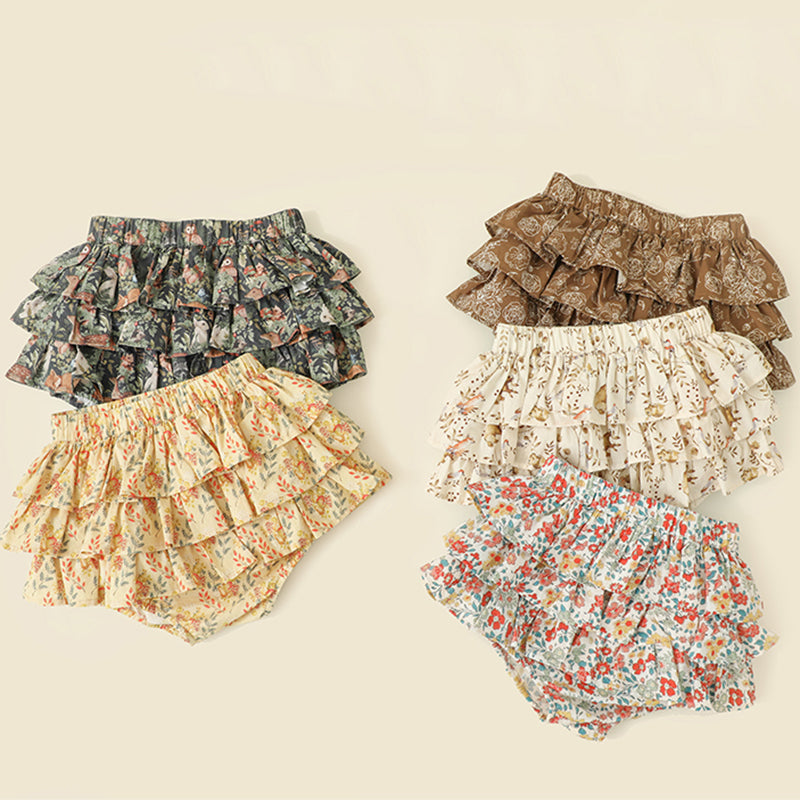 Summer Ruffled Floral Puffy Skirt