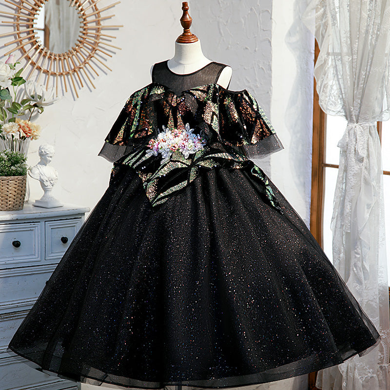 Little Girl Princess Dress Children Summer Black Sequin Fluffy Birthday Party Dress