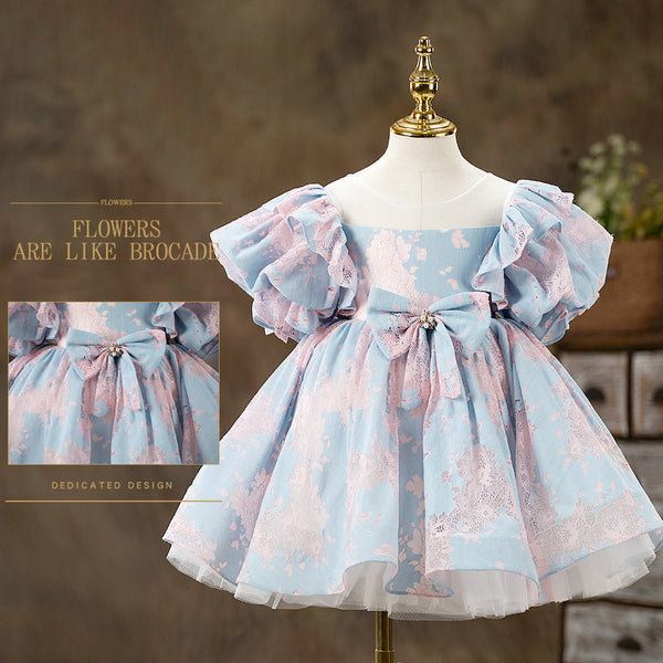 Baby Girl and Toddler Summer Puff Sleeve Bow Princess Party Dress