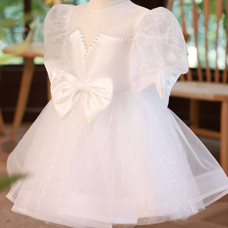 Baby Girl and Toddler Puff Sleeve Tulle Bowknot Princess Dress