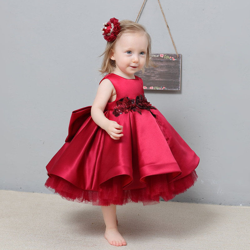 Baby Girl Birthday Party Dress Lace Cozy Embroidery Bow-knot Princess Dress