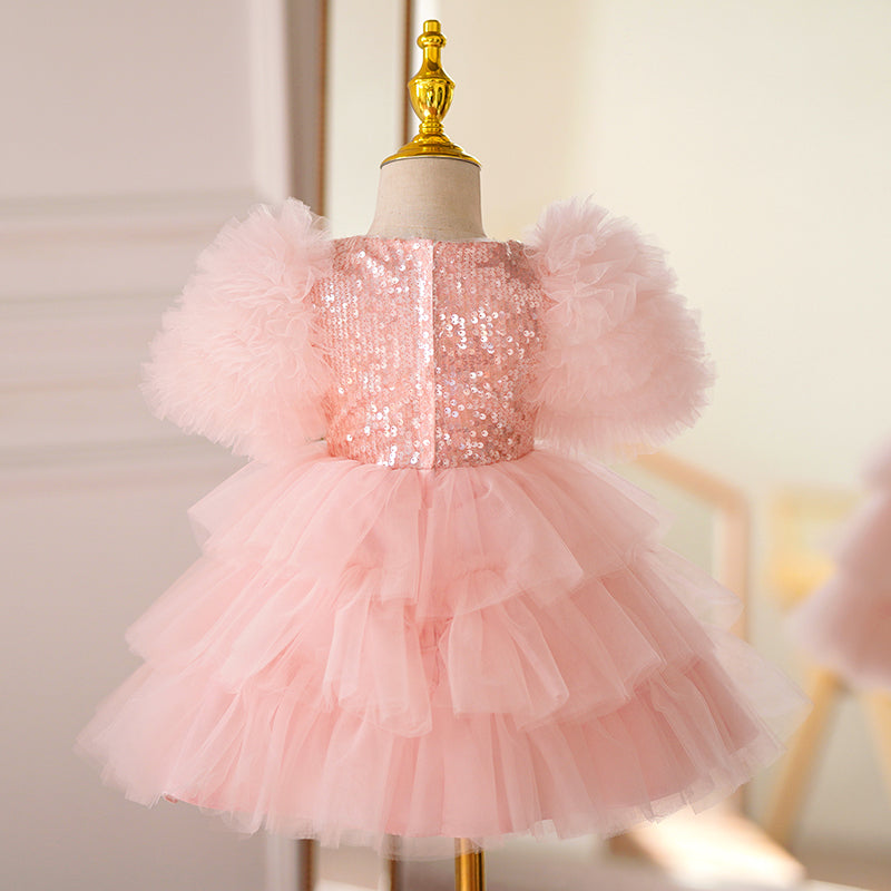 Baby Girl Summer Pink Puffy Princess Dress Toddler Birthday Party Dress