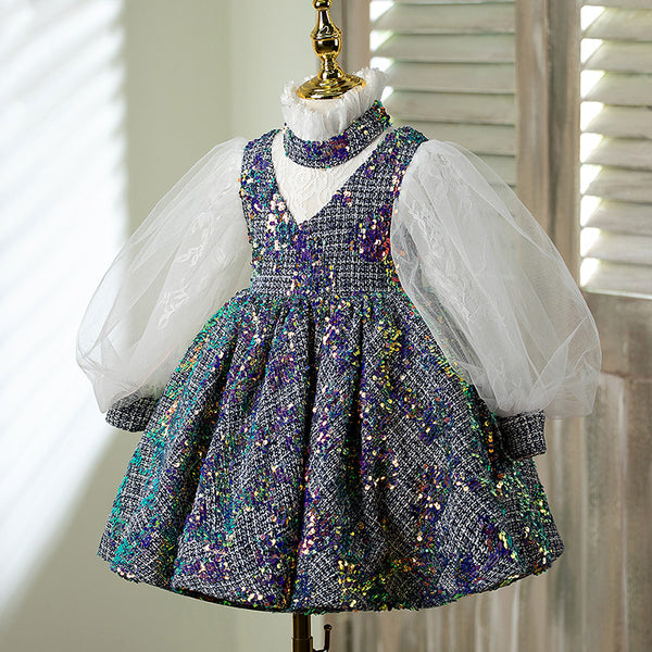 Baby Girl Baptism Dress Girl Formal Sequins Puffy Girl Dress Birthday Party Dress