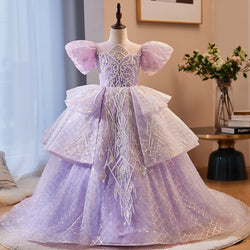 Girls Princess Birthday Party Trailing Fluffy Pageant Dress