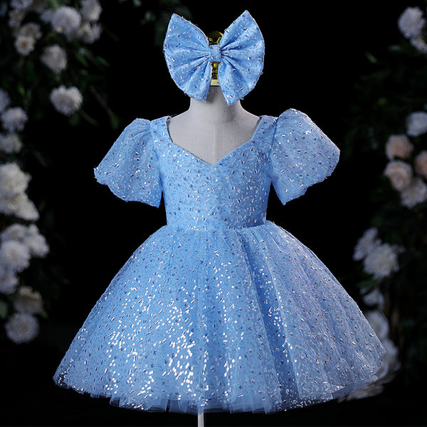 Baby Girl Dress Toddler Ball Gowns Puff Sleeves Formal Sequin Puffy Princess Dress