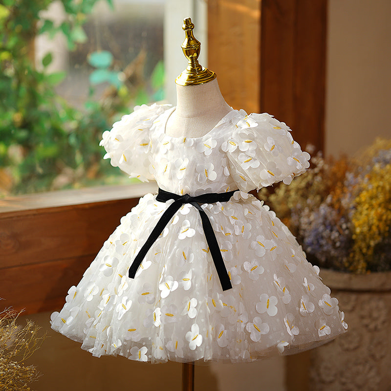 Baby Girl and Toddler Birthday Party Dress White Summer Flower Girl Princess Dress