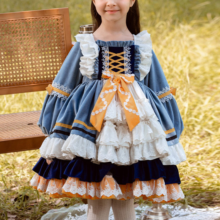 Toddler Prom Dress Girl Gorgeous Vintage Elegant Velvet Fluffy Princess Party Dress