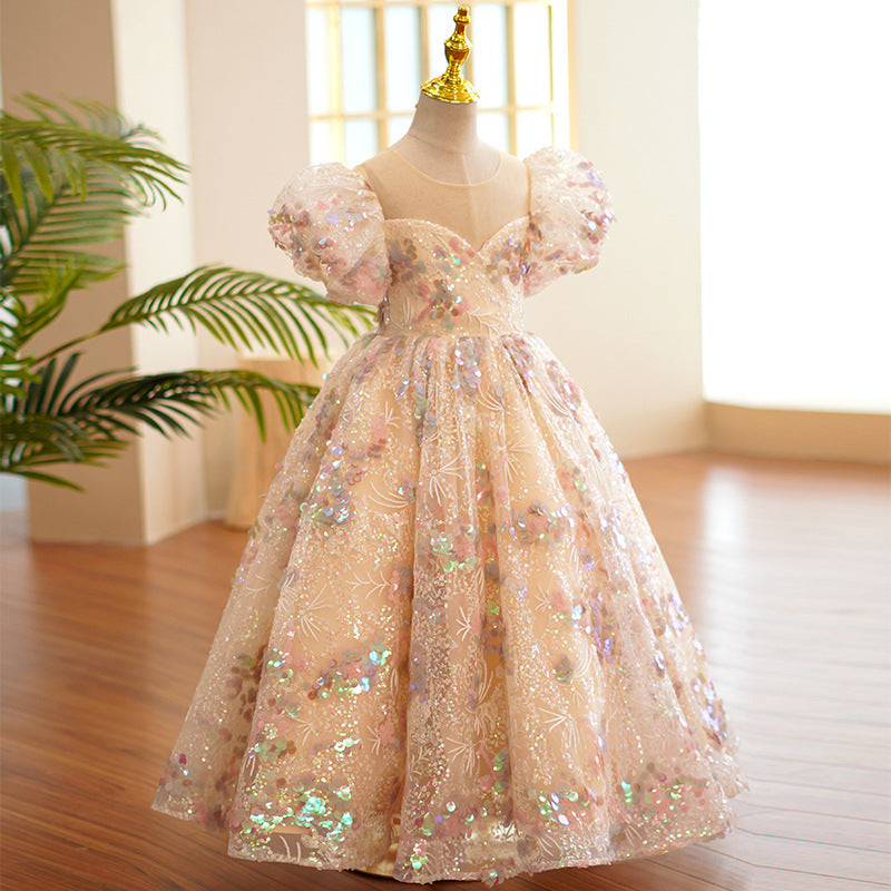 Flower Girl Dresses Girls Pageant Formal Dress Baby Girl Luxury Mesh Sequins Birthday Party Dress