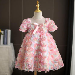 Flower Girl Dress Toddler Colorful Rose Birthday Party Formal Pageant Dress