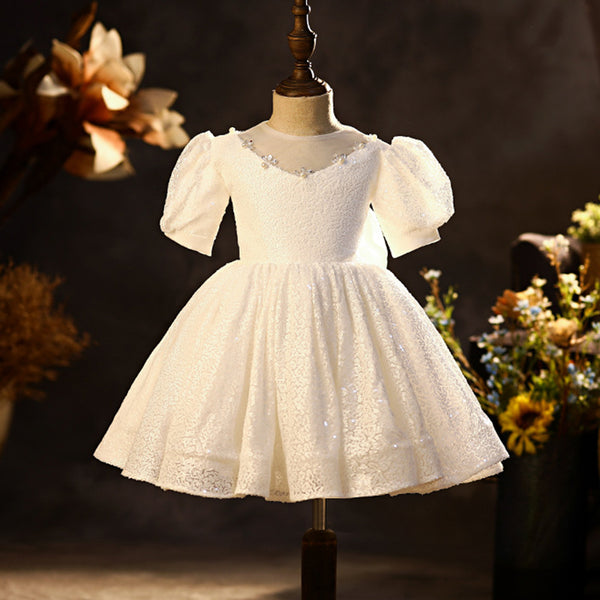 Girl Formal Princess Dresses Baby Girl Summer White Flower Puffy Birthday Prom Dress