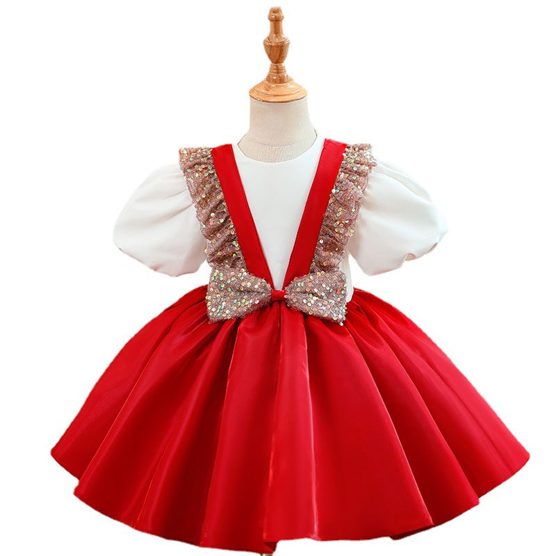Girl Christmas Dress Baby Girl Birthday Formal Dresses Girl Bow Sequins Pageant Princess Dresses